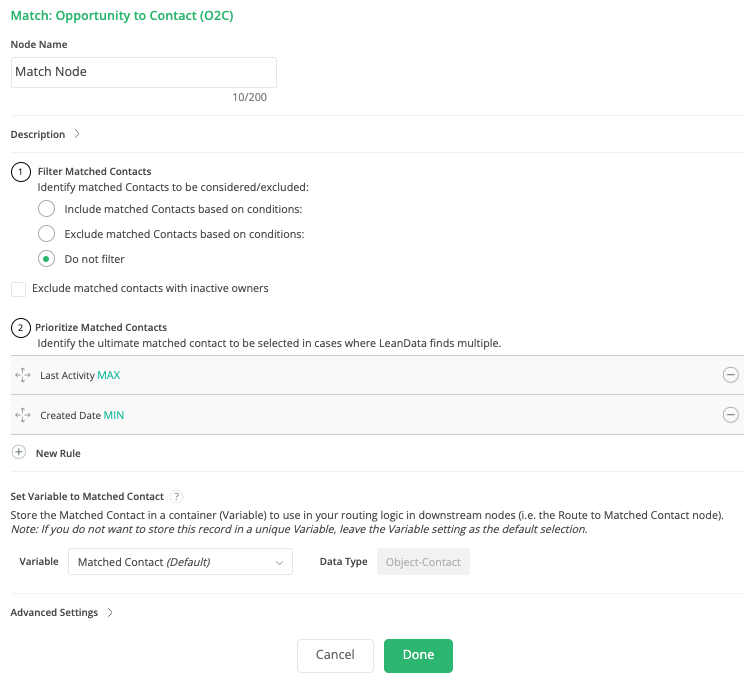 Opportunity Routing Opportunity to Contact Match Node Guide
