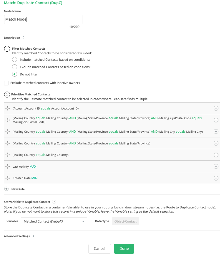 Contact Routing Duplicate Contact Match Node Guide LeanData Help Center